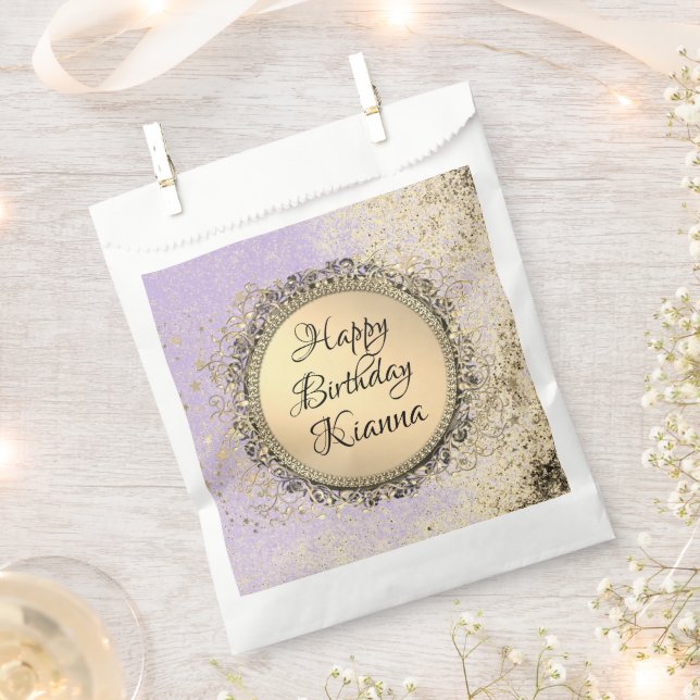 Whimsical Glittery Stars on  Lavender Personalised Favour Bag (Clipped)