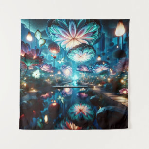 Whimsical Glowing Garden Surrealism Tapestry