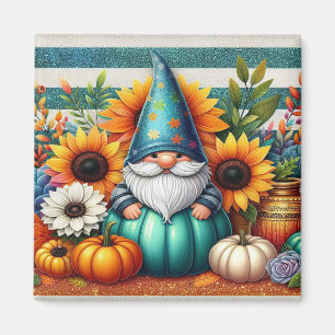 Whimsical Gnome Amidst Sunflowers and Pumpkins Magnet