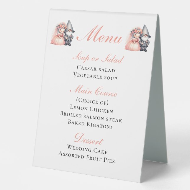 Whimsical Gnome Bride & Groom Rustic Wedding Menu (Front)