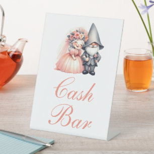 Whimsical Gnome Cash Bar Rustic Wedding Orange Pedestal Sign