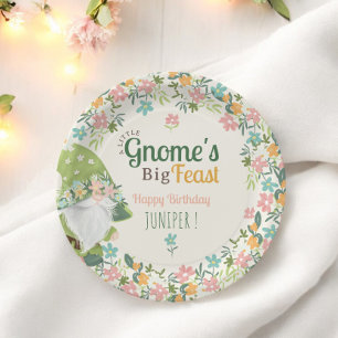 Whimsical Gnome First Birthday Floral  Paper Plate