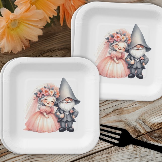 Whimsical Gnome Garden Woodland Orange Wedding  Paper Plate (Creator Uploaded)