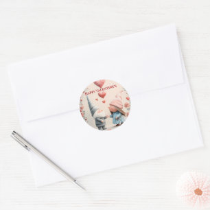 Whimsical Gnome Love: Adorable Valentine's Day Art Classic Round Sticker