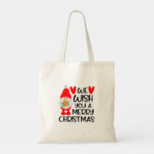 Whimsical Gnome - Merry Christmas Hearts Tote Bag