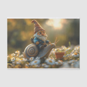 Whimsical Gnome on Snail Ride Magical Garden Scene Tissue Paper