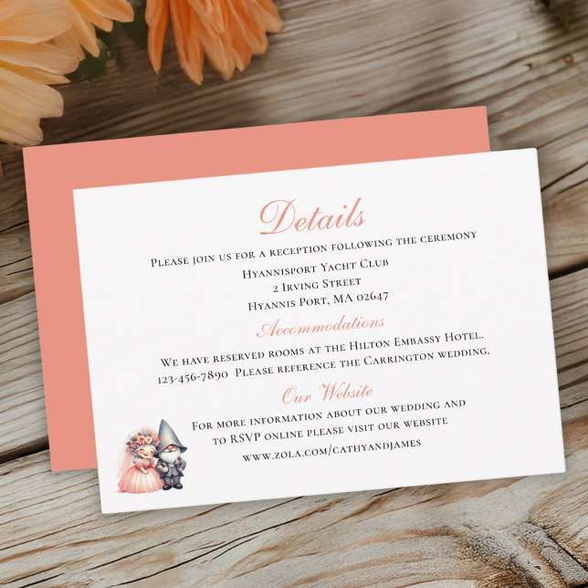 Whimsical Gnome Orange Garden Wedding Details   Enclosure Card (Creator Uploaded)