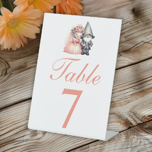 Whimsical Gnome Orange Wedding Table Number  Pedestal Sign