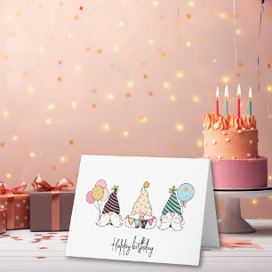 Whimsical Gnome Trio Happy Birthday Card
