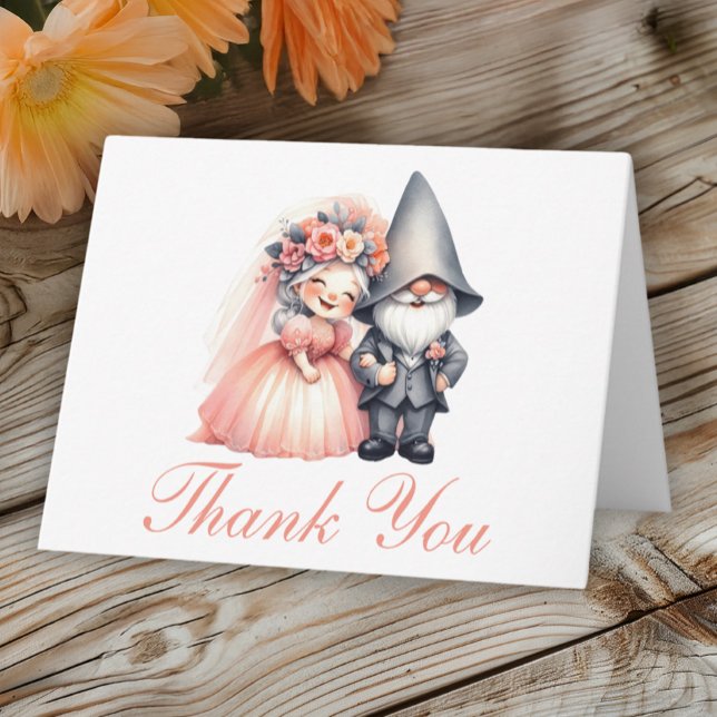 Whimsical Gnome Wedding Thank You Orange Woodland Card (Creator Uploaded)