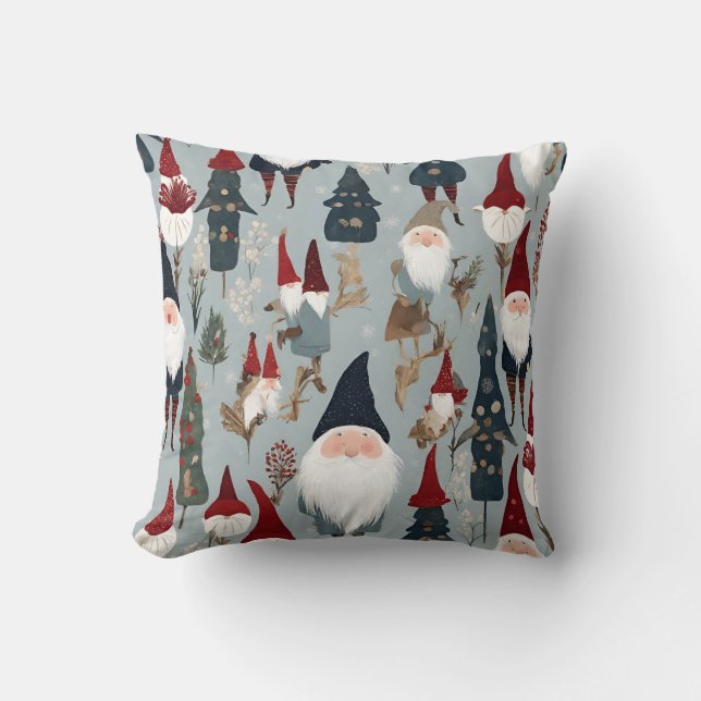 Whimsical Gnomes and Christmas Trees  Cushion (Front)
