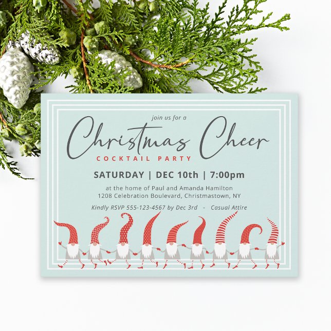 Whimsical Gnomes Christmas Cheer Cocktail Party Invitation (This invitation may be ordered in both printed and instant download formats.)