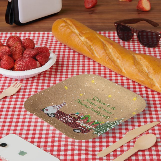 Whimsical Gnomes in Red Truck Christmas Party  Paper Plate (Picnic)