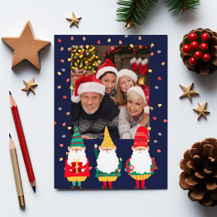 Whimsical Gnomes One Photo Merry Christmas Holiday Card