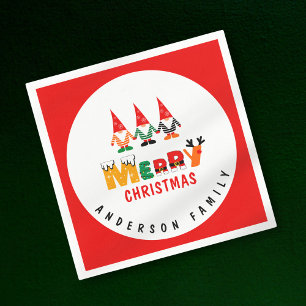 Whimsical Gnomes Playful Fonts Colourful Christmas Napkin