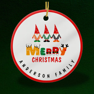Whimsical Gnomes Playful Fonts Merry Christmas Ceramic Ornament