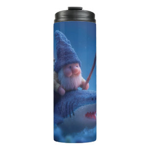 Whimsical Gnomes Riding on Sharks Thermal Tumbler