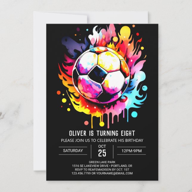 Whimsical Goal Editable Soccer Birthday Invitation (Front)