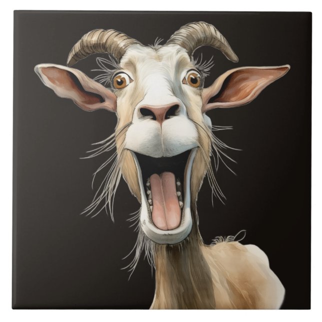 Whimsical goat ceramic tile (Front)