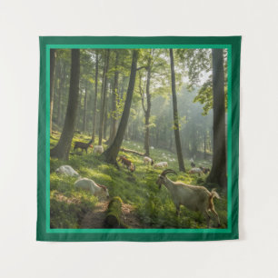Whimsical Goat in Forest Photo Tapestry for Walls