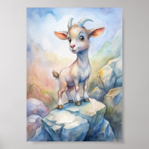 Whimsical Goat Watercolor,Cute Nature Illustration