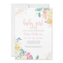 Whimsical Gold Blush Pink Floral Girl Baby Shower