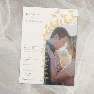 Whimsical Gold Butterflies Boho Photo Arch Wedding Invitation