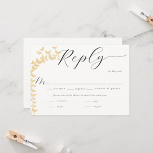 Whimsical Gold Butterflies Boho Wedding Meal RSVP