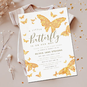 Whimsical Gold Butterfly Boho Chic Baby Shower Invitation