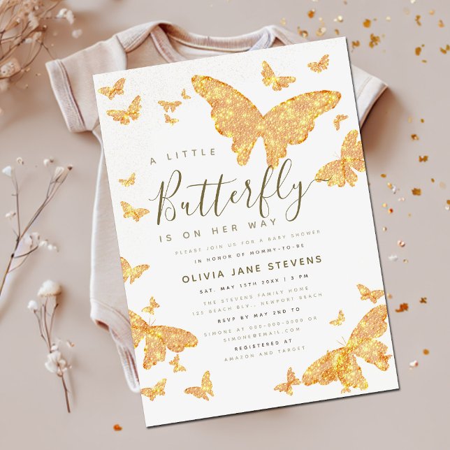 Whimsical Gold Butterfly Boho Chic Baby Shower Invitation (Creator Uploaded)