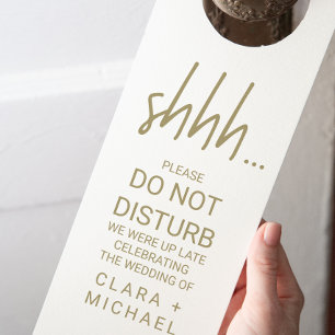 Whimsical Gold Calligraphy Hotel Wedding Guest Door Hanger