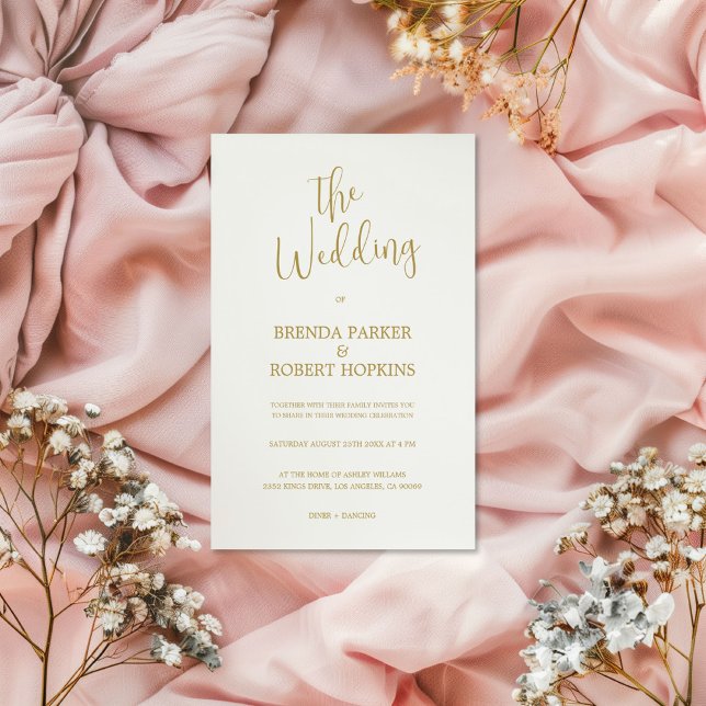 Whimsical Gold Calligraphy On White Wedding Invite (Creator Uploaded)