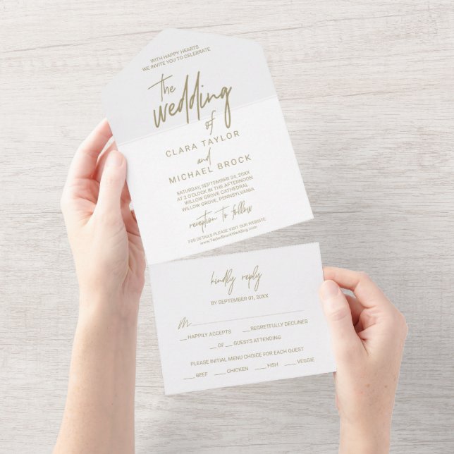 Whimsical Gold Calligraphy The Wedding Of All In One Invitation (Tearaway)