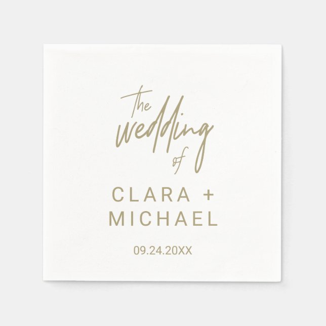 Whimsical Gold Calligraphy Wedding Napkin (Front)