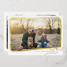 Whimsical Gold Foil Ribbon Frame Holiday Photo