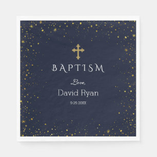 Whimsical Gold Starry Night Boy Baptism Napkin
