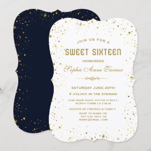 Whimsical Gold Starry Night Sweet 16 Invitation