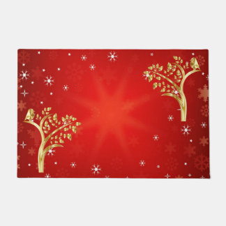Whimsical Golden Bird Tree Of Life Snowflakes Star Doormat
