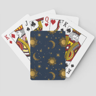 Whimsical Golden Celestial Night Sky Playing Cards