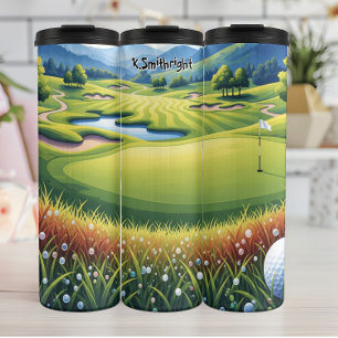 Whimsical Golf Course Landscape Illustration Thermal Tumbler