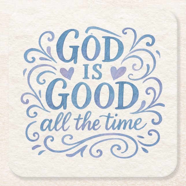 Whimsical Good is Good Typography Square Paper Coaster (Front)