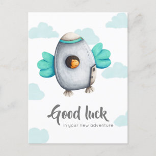 Whimsical Good Luck Spaceship Postcard