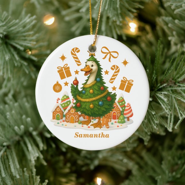 Whimsical Goose Christmas Tree | Holiday Ceramic Ornament (Tree)