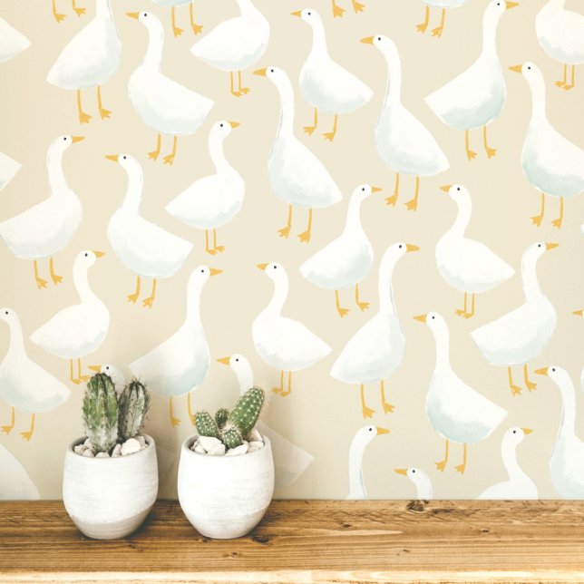 Whimsical Goose Pattern Soft Neutral Style Wallpaper (Creator Uploaded)