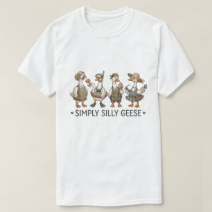 Whimsical Goose Summer Party Vintage Illustration T-Shirt
