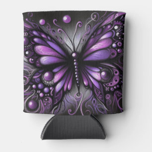 Whimsical Gothic Butterfly Purple Black Colourful Can Cooler