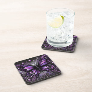 Whimsical Gothic Butterfly Purple Black Colourful Coaster