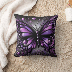 Whimsical Gothic Butterfly Purple Black Colourful Cushion