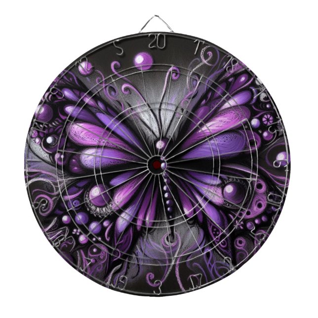 Whimsical Gothic Butterfly Purple Black Colourful Dartboard (Front)