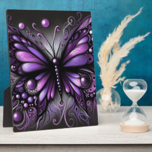 Whimsical Gothic Butterfly Purple Black Colourful Plaque